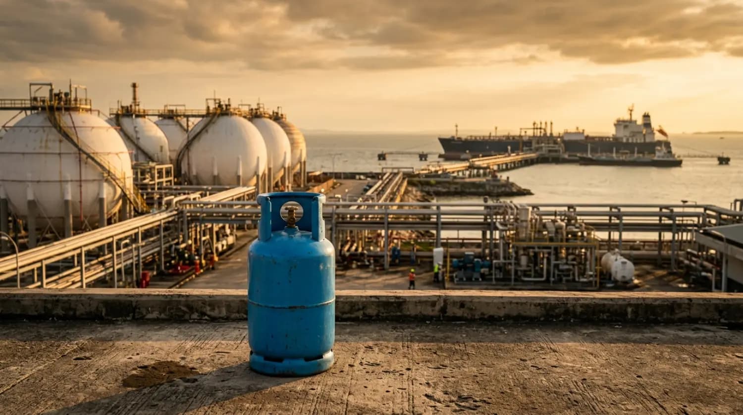 แผนที่เส้นทาง LPG จากโรงกลั่นซาอุดิอาระเบีย ขนทางเรือ ถึงคลังเก็บไทย และถังหุงต้ม 15 กก. ที่บ้าน