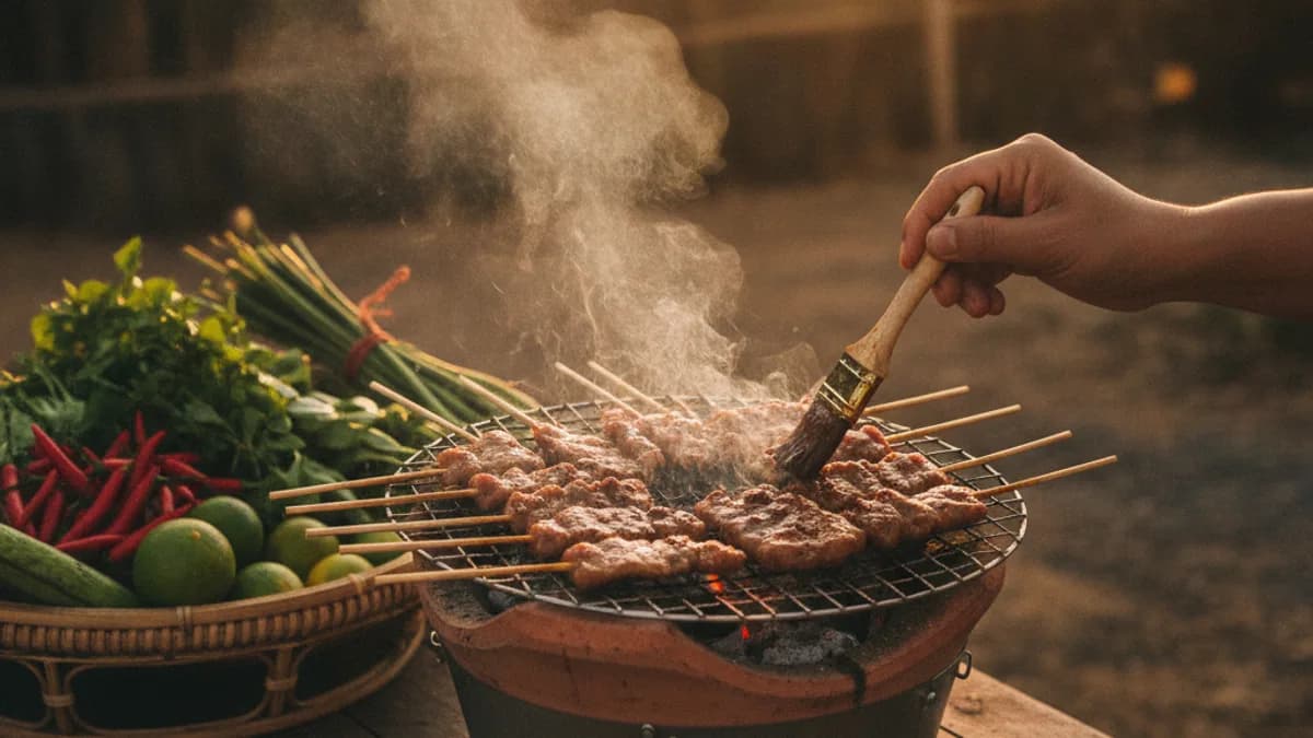 วิธีหมักหมูปิ้งโบราณให้นุ่ม หอม และไม่แห้งตอนย่าง พร้อมหมูเสียบไม้ย่างบนเตาถ่าน