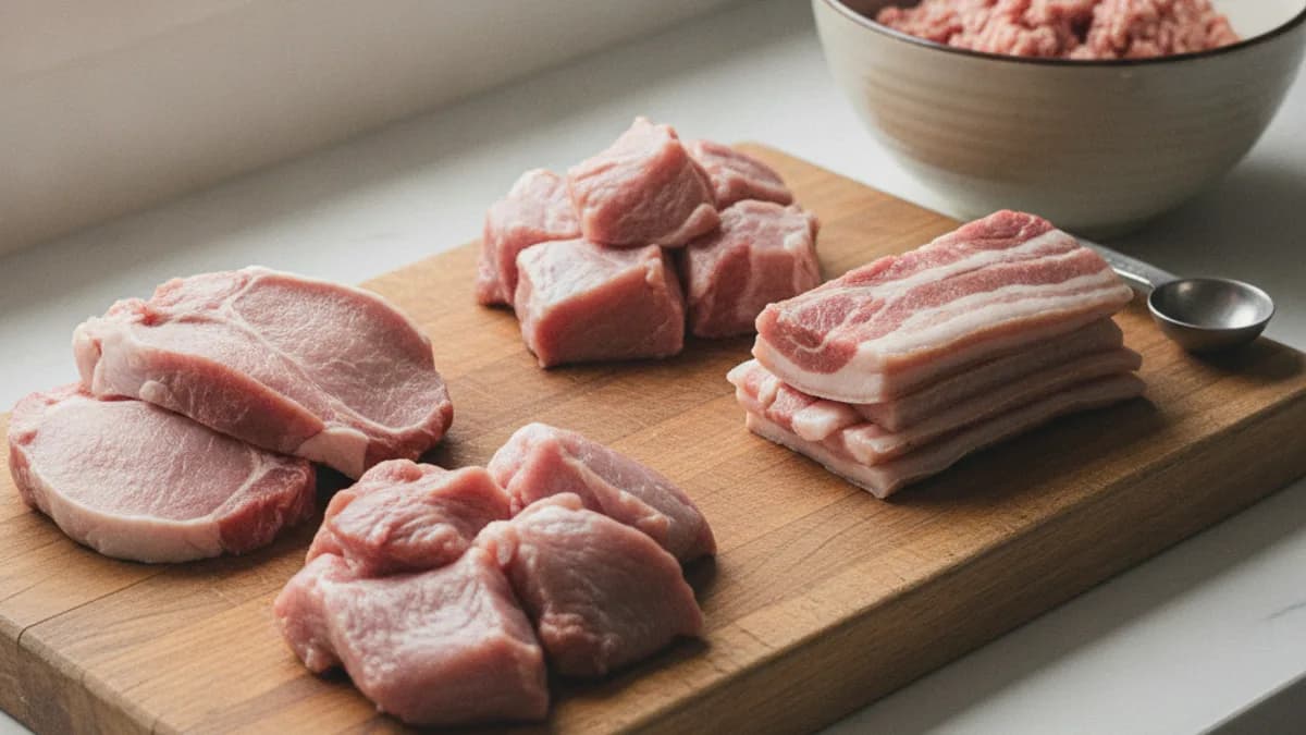 หมูบดติดมันสำหรับทำหมูบะช่อใช้หมูส่วนไหน เลือกสันคอ สะโพก หรือสามชั้นบนเขียงในครัวไทย