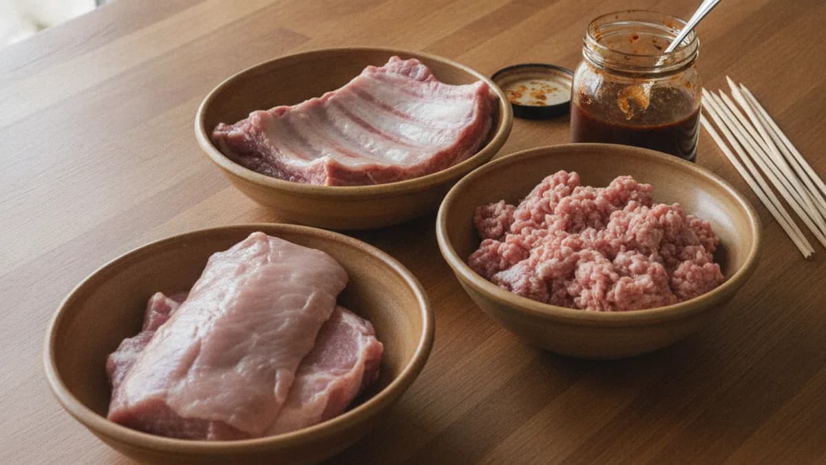 บาร์บีคิวใช้หมูส่วนไหน หมูสันใน ซี่โครงหมู และหมูบดบนเขียงสำหรับทำเมนูปิ้งย่าง