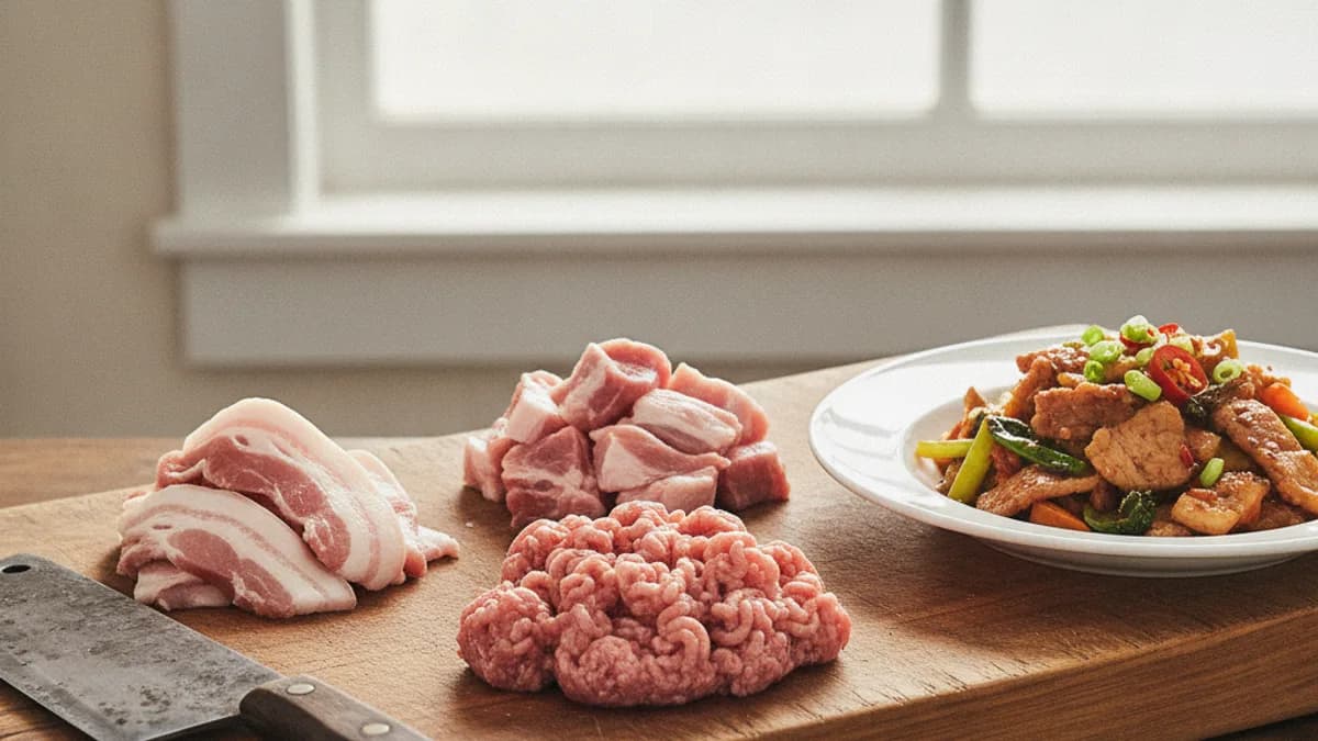 หมูสันใน หมูสันนอก และหมูเนื้อแดงสำหรับผัดอร่อย เปรียบเทียบเนื้อสัมผัสและการหั่น