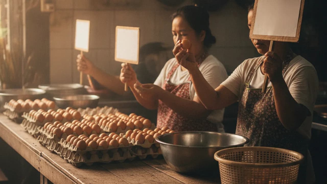 วิธีเลือกไข่ไก่สดในครัวร้านอาหาร ดูเปลือก น้ำหนัก และการเช็คกลิ่นก่อนใช้งาน