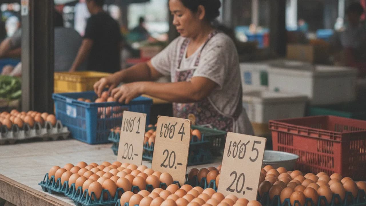 ราคาไข่ไก่วันนี้ เทียบตลาดไทและตลาดสี่มุมเมือง หน้าร้านค้าส่งของสด