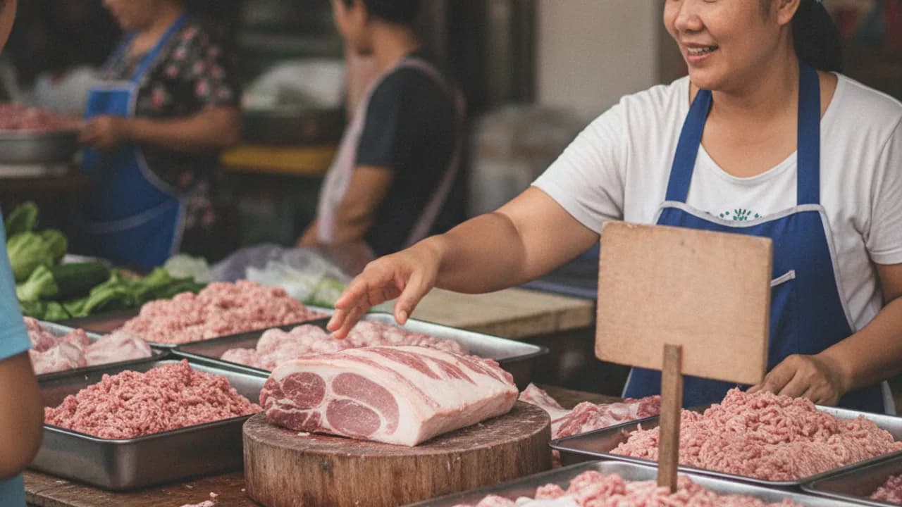 หมูบดติดมันสำหรับทำหมูบะช่อใช้หมูส่วนไหน เลือกสันคอ สะโพก หรือสามชั้นบนเขียงในครัวไทย