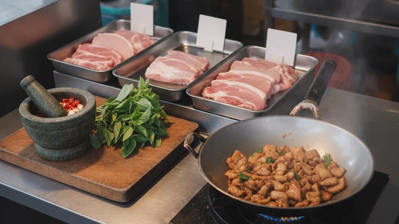 หมูสันใน หมูสันนอก และหมูเนื้อแดงสำหรับผัดอร่อย เปรียบเทียบเนื้อสัมผัสและการหั่น