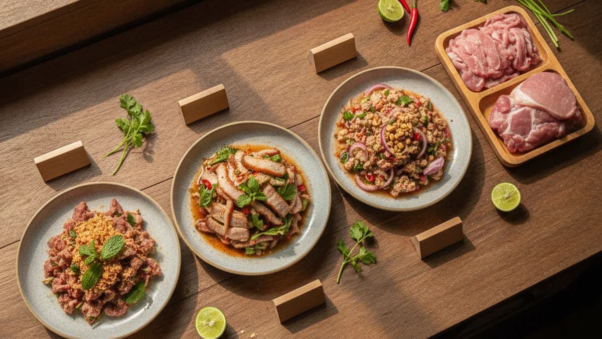 ลาบหมูใช้หมูส่วนไหน เปรียบเทียบหมูเนื้อแดง หมูบด และหมูสันในสำหรับลาบ น้ำตก และยำหมูสับ
